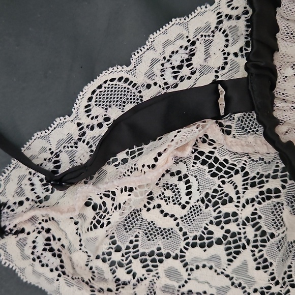 Linea Donatella M Womens Satin Trimmed Mesh Babydoll Lingerie Top Ivory& Black - Picture 9 of 12